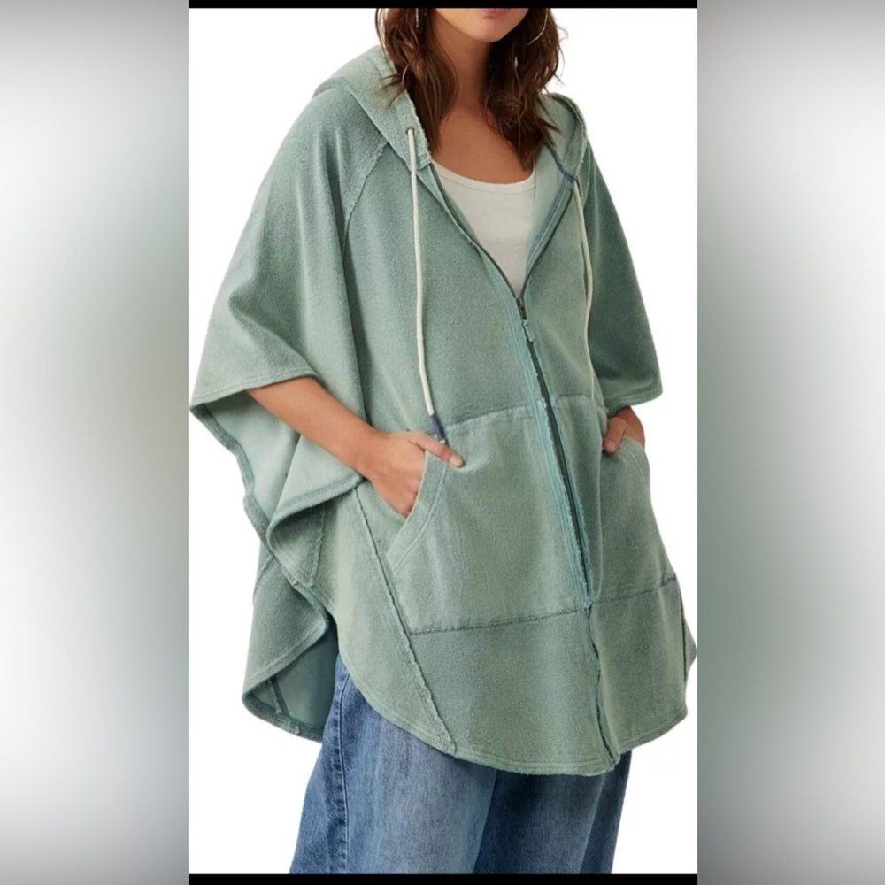 NWT Free People We The Free Blue Surf Combo Beach Love Poncho Size M